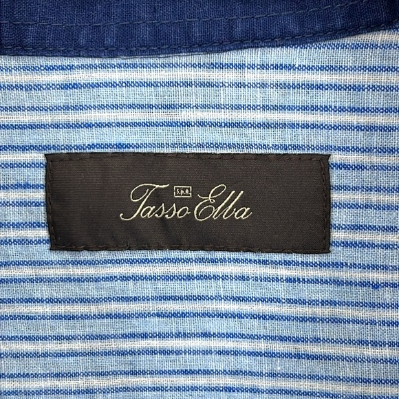 Tasso Elba Men’s Linen Shirt Sz XL Navy 55% Linen 45% Cotton Short Sleeves EUC - Picture 2 of 11
